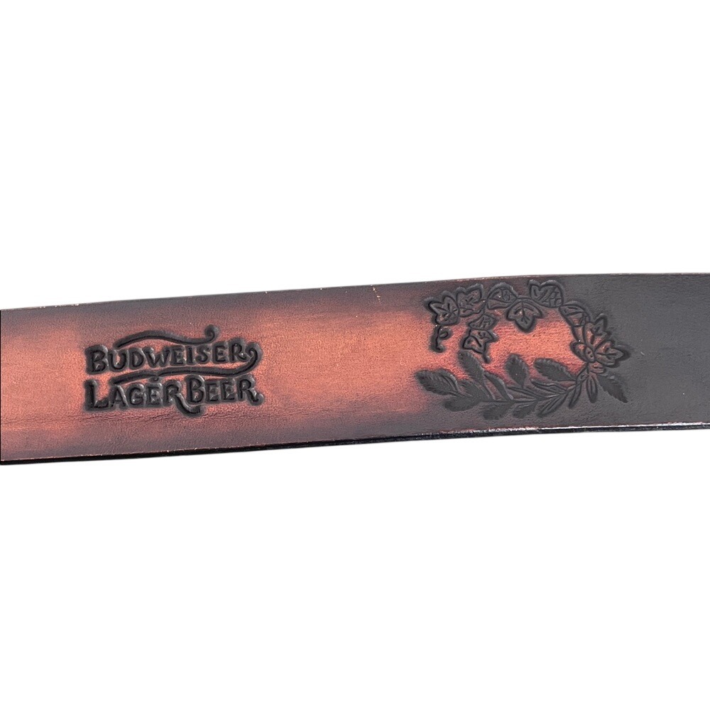 Budweiser King of Beers Mens Brown Leather Belt Eagle Buckle Made in USA Size 36 - Picture 9 of 11